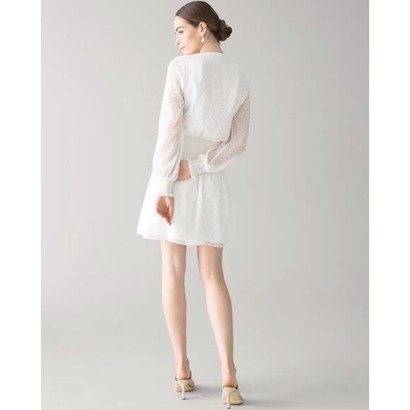 New!‎ White House Black Market Smocked Blouson Dress ivory white, size L - Picture 2 of 16